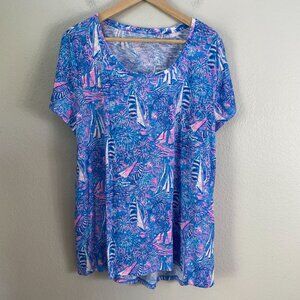 Lilly Pulitzer Womens Plus XXL T Shirt Sailboats Colorful Top Short Sleeve